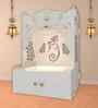 White Finish Beautiful Design of Shri Ganesh Floor Temple with Spacious Wooden Shelf & Inbuilt Focus Light