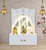 White Finish Beautiful Design of Shri Ganesh Floor Temple with Spacious Wooden Shelf & Inbuilt Focus Light