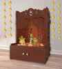 Brown Finish Beautiful Flower Design Pattern Floor Temple with Spacious Wooden Shelf & Inbuilt Focus Light