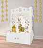 White Finish Beautiful Flower Design Pattern Floor Temple with Spacious Wooden Shelf & Inbuilt Focus Light-