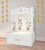 White Finish Beautiful Flower Design Pattern Floor Temple with Spacious Wooden Shelf & Inbuilt Focus Light-