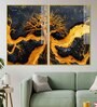 Beautiful Golden Artistic Tree Root Shaped Acrylic Art Framed Art Panel (Set Of 2)
