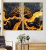 Beautiful Golden Artistic Tree Root Shaped Acrylic Art Framed Art Panel (Set Of 2)