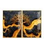 Beautiful Golden Artistic Tree Root Shaped Acrylic Art Framed Art Panel (Set Of 2)
