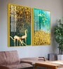 Beautiful Golden Birds And Deer Acrylic Framed Art Panel (Set Of 2)