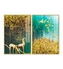 Beautiful Golden Birds And Deer Acrylic Framed Art Panel (Set Of 2)