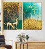 Beautiful Golden Birds And Deer Acrylic Framed Art Panel (Set Of 2)