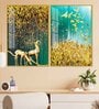 Beautiful Golden Birds And Deer Acrylic Framed Art Panel (Set Of 2)