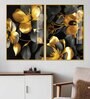 Beautiful Golden Flower Acrylic Framed Art Panel (Set Of 2)