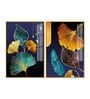 Beautiful Golden Leaves Acrylic Framed Art Panel (Set Of 2)
