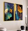 Beautiful Golden Leaves Acrylic Framed Art Panel (Set Of 2)