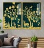 Beautiful Golden Trees With Deer Acrylic Framed Art Panel (Set Of 2)