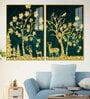 Beautiful Golden Trees With Deer Acrylic Framed Art Panel (Set Of 2)