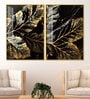 Beautiful Leaf Golden Textural Art Acrylic Framed Art Panel (Set Of 2)