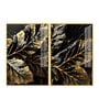 Beautiful Leaf Golden Textural Art Acrylic Framed Art Panel (Set Of 2)