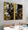 Beautiful Leaf Golden Textural Art Acrylic Framed Art Panel (Set Of 2)