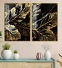 Beautiful Leaf Golden Textural Art Acrylic Framed Art Panel (Set Of 2)