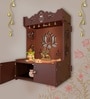 Beautiful Lotus Pattern Brown Wooden Wall Temple for Home With Inbuilt focus Lights & Spacious Shelf