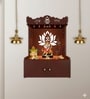 Beautiful Lotus Pattern Brown Wooden Wall Temple for Home With Inbuilt focus Lights & Spacious Shelf