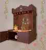 Beautiful Lotus Pattern Brown Wooden Wall Temple for Home With Inbuilt focus Lights & Spacious Shelf