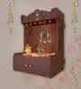 Beautiful Lotus Pattern Brown Wooden Wall Temple for Home With Inbuilt focus Lights & Spacious Shelf