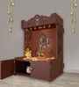 Brown Finish Beautiful Lotus Pattern Floor Temple with Spacious Wooden Shelf & Inbuilt Focus Light-