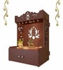 Brown Finish Beautiful Lotus Pattern Floor Temple with Spacious Wooden Shelf & Inbuilt Focus Light-