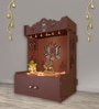 Brown Finish Beautiful Lotus Pattern Floor Temple with Spacious Wooden Shelf & Inbuilt Focus Light-