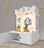 White Finish Beautiful Lotus Pattern Floor Temple with Spacious Wooden Shelf & Inbuilt Focus Light-