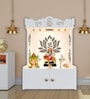 White Finish Beautiful Lotus Pattern Floor Temple with Spacious Wooden Shelf & Inbuilt Focus Light-