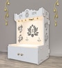 White Finish Beautiful Lotus Pattern Floor Temple with Spacious Wooden Shelf & Inbuilt Focus Light-
