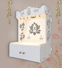 Beautiful Lotus Pattern White Wooden Wall Temple for Home With Inbuilt focus Lights & Spacious Shelf