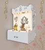 Beautiful Lotus Pattern White Wooden Wall Temple for Home With Inbuilt focus Lights & Spacious Shelf