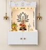 Beautiful Lotus Pattern White Wooden Wall Temple for Home With Inbuilt focus Lights & Spacious Shelf