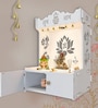 Beautiful Lotus Pattern White Wooden Wall Temple for Home With Inbuilt focus Lights & Spacious Shelf