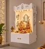 Beautiful Lotus Pattern White Wooden Wall Temple for Home With Inbuilt focus Lights & Spacious Shelf