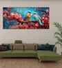 Beautiful Love Birds On A Branch With Pink Flowers Canvas Wall Painting