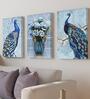 Beautiful Peacock Blue Synthetic Wood (Set of 3) Art Prints