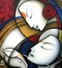 Radha- Krishna Multicolour Glass Spiritual Art Print