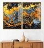 Beautiful Trees Branch Golden Textured Acrylic Art Framed Art Panel (Set Of 2)