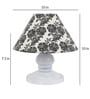 Bed Side White Metal Table Lamp With Filigrre Print Shade