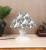 Bed Side White Metal Table Lamp With Filigrre Print Shade