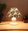 Bed Side White Metal Table Lamp With Filigrre Print Shade