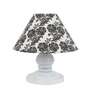 Bed Side White Metal Table Lamp With Filigrre Print Shade