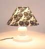Bed Side White Metal Table Lamp With Filigrre Print Shade