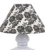 Bed Side White Metal Table Lamp With Filigrre Print Shade