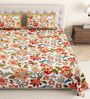 Orange Floral 144 TC Cotton King Size  King Size Bedsheet With 2 Pillow Cover