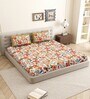 Orange Floral 144 TC Cotton King Size  King Size Bedsheet With 2 Pillow Cover