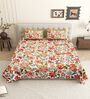 Orange Floral 144 TC Cotton King Size  King Size Bedsheet With 2 Pillow Cover