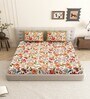 Orange Floral 144 TC Cotton King Size  King Size Bedsheet With 2 Pillow Cover